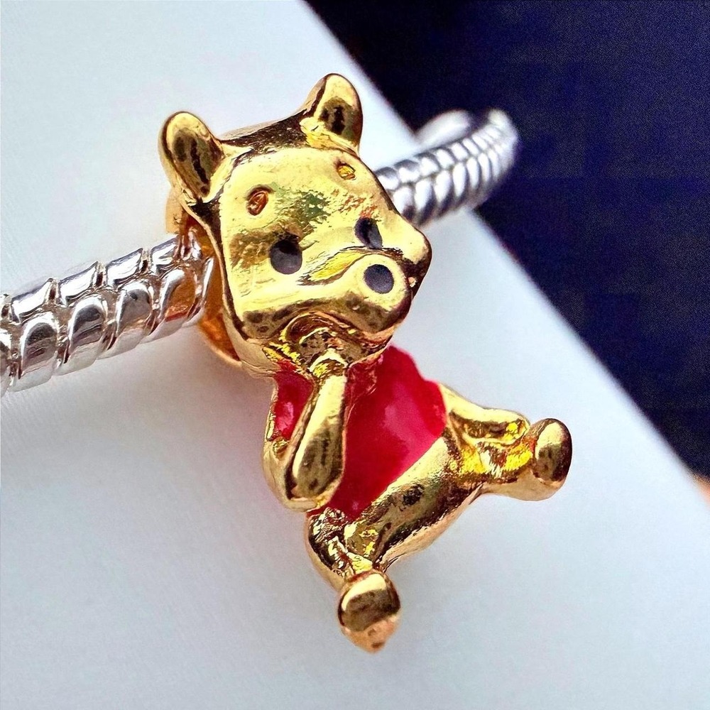 Winnie the Pooh Silver Bead Charm Fits Snake Chain Bracelet